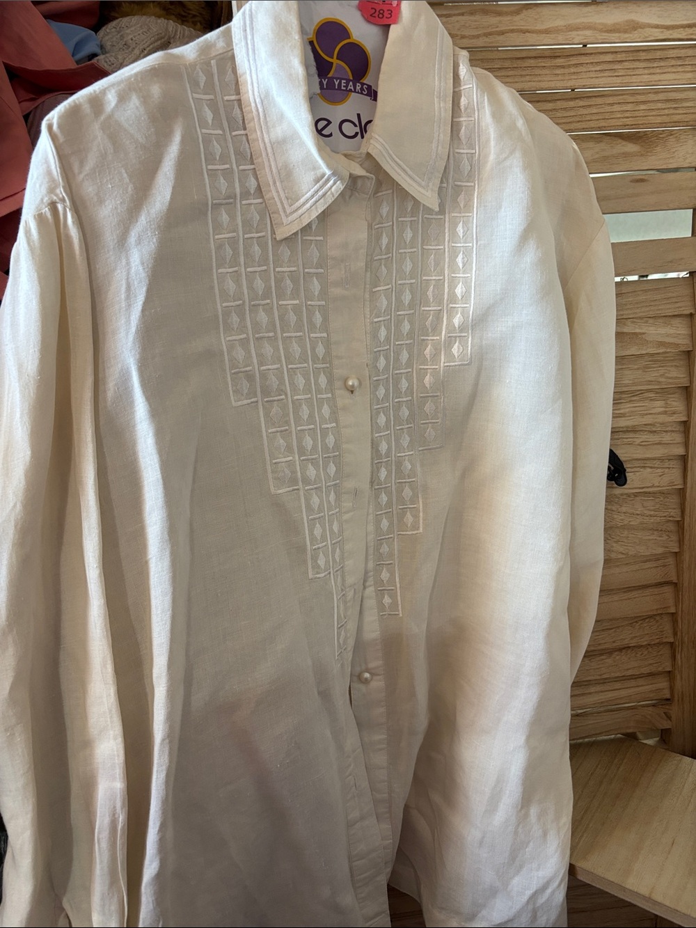 ravel Ivory Embroidered Ladies Shirt Large
